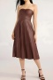 casual plus size slight stretch solid color pu tube top pleated midi dress_Black_Brown