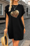 casual plus size slight stretch sequins heart-shaped pocket mini dress_Black