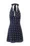 casual non-stretch halter-neck batch printing mini dress(size run small)_White_Dark Blue