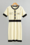 casual slight stretch contrast color slim fit short sleeve knitted midi dress_Black_Pink_Beige