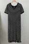 casual slight stretch striped tassel short sleeve loose knitted midi dress_Black