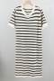 casual slight stretch striped tassel short sleeve knitted slit midi dress_Black_White