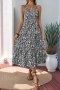 casual non-stretch 5 colors floral batch printing sling midi dress_Black