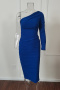casual slight stretch solid color slim fit pleated one shoulder midi dress_Black_White_Red_Blue