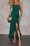 new slight stretch solid color patchwork ruffle lace-up maxi tank dress_Black_Dark Green