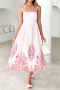 new slight stretch patchwork fixed printing suspender midi floral dress_Pink