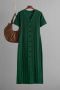 casual slight stretch 6-colors knitted single-breasted short-sleeved midi dress_Black_Gray_Forest Green