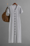 casual slight stretch 6-colors knitted single-breasted short-sleeved midi dress_Black_Gray