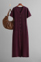 casual slight stretch 6-colors knitted single-breasted short-sleeved midi dress_Black_Gray_Forest Green_Dark Blue_Dark Purple
