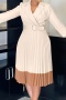 stylish plus size slight stretch color-block suit collar with belt midi dress_Black_Yellow_Beige