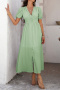 casual vacation non-stretch tatting v-neck single-breasted with lined midi dress_Black_Pink_Yellow_Green