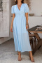 casual vacation non-stretch tatting v-neck single-breasted with lined midi dress_Black_Pink_Yellow_Green_Sky Blue