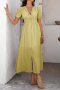 casual vacation non-stretch tatting v-neck single-breasted with lined midi dress_Black_Pink_Yellow