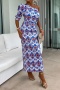 stylish plus size slight stretch digital printing one shoulder midi dress_Magenta_Blue