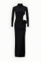 sexy slight stretch 3 colors high-neck 3d flower decor hollow maxi dress_Black