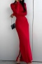 stylish slight stretch 3 colors long sleeve slit side maxi dress_Black_Red