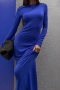 stylish slight stretch 3 colors long sleeve slit side maxi dress_Black_Red_Blue