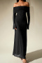 elegant slight stretch mesh 3-color off-the shoulder maxi sparkling dress_Black