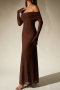 elegant slight stretch mesh 3-color off-the shoulder maxi sparkling dress_Black_Rose Red_Brown