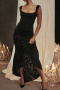 new slight stretch patchwork 3-color boning suspender irregular maxi dress_Black