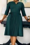 stylish plus size stretch 5 colors three-quarter sleeve pleated midi dress_Pink_Dark Green