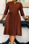 stylish plus size stretch 5 colors three-quarter sleeve pleated midi dress_Pink_Dark Green_Dark Blue_Khaki _Brown
