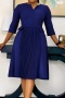 stylish plus size stretch 5 colors three-quarter sleeve pleated midi dress_Pink_Dark Green_Dark Blue