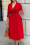stylish office lady plus size slight stretch double-breasted midi dress & belt_Red