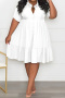 casual plus-size non-stretch 13-color short-sleeved midi shirt dresses_Black_White