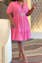 casual plus-size non-stretch 13-color short-sleeved midi shirt dresses_Black_White_Light Pink_Magenta