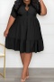 casual plus-size non-stretch 13-color short-sleeved midi shirt dresses_Black
