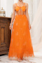 elegant non-stretch sling see-through mesh backless maxi evening dress_Orange