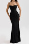 sexy slight stretch sling slim fit jacquard lace-up backless maxi dress_Black