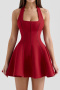 casual non-stretch 3 colors solid color halter neck slim fit mini dress_Black_White_Red