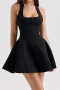 casual non-stretch 3 colors solid color halter neck slim fit mini dress_Black