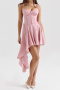 casual non-stretch sling printed lace-up asymmetric hem midi dress_Pink
