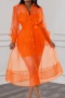 stylish plus size slight stretch sling mini dress with mesh midi dress & belt_Magenta_Orange