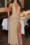 sexy slight stretch halter-neck slit maxi dress_Black_Red_Khaki 