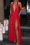 sexy slight stretch halter-neck slit maxi dress_Black_Red