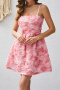 stylish slight stretch mesh 3d embroidery roses suspender mini dress_Pink