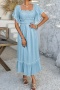 bohemian style non-stretch 3 colors square-neck short sleeve midi dress_Black_Sky Blue