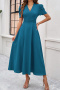 casual slight stretch 5 colors v-neck short sleeve midi dress_Black_Red_Green_Dark Blue_Sea Blue