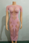 sexy high stretch 4 colors tight fishnet hollow midi dress_Black_Pink
