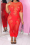 sexy high stretch 4 colors tight fishnet hollow midi dress_Black_Pink_Red