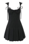 casual new non-stretch solid color pleated with zip-up mini dress_Black