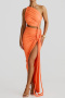 sexy slight stretch 4 colors one shoulder solid color slit maxi dress_Gray_Orange