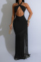 sexy plus size slight stretch hollow slim fit tassel maxi dress new add color_Black