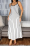 casual plus size slight stretch sling striped print loose midi dress_Black_White