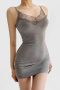 casual slight stretch lace trim 5 colors sling slim mini dress(size run small)_Black_White_Gray