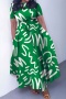 casual plus size slight stretch graphic printing 3 colors tie-waist maxi dress_Pink_Yellow_Green